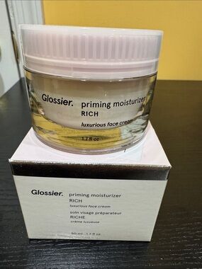 Glossier Priming Moisturizer Rich – Soft Pink Lid, Clear Jar 1.7 oz. Brand new